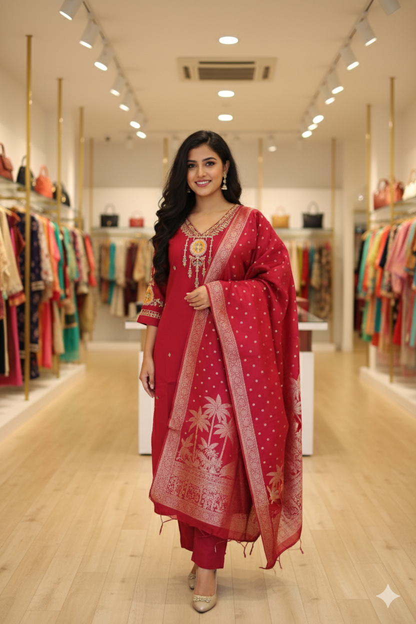 Premium Silk Suit with Banarasi Dupatta