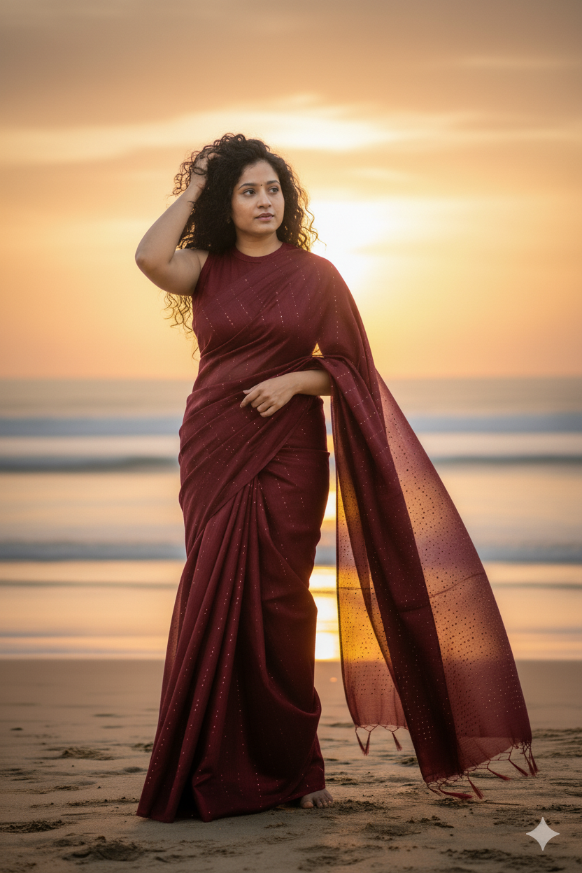 Moonga Silk Saree with Sequin Work